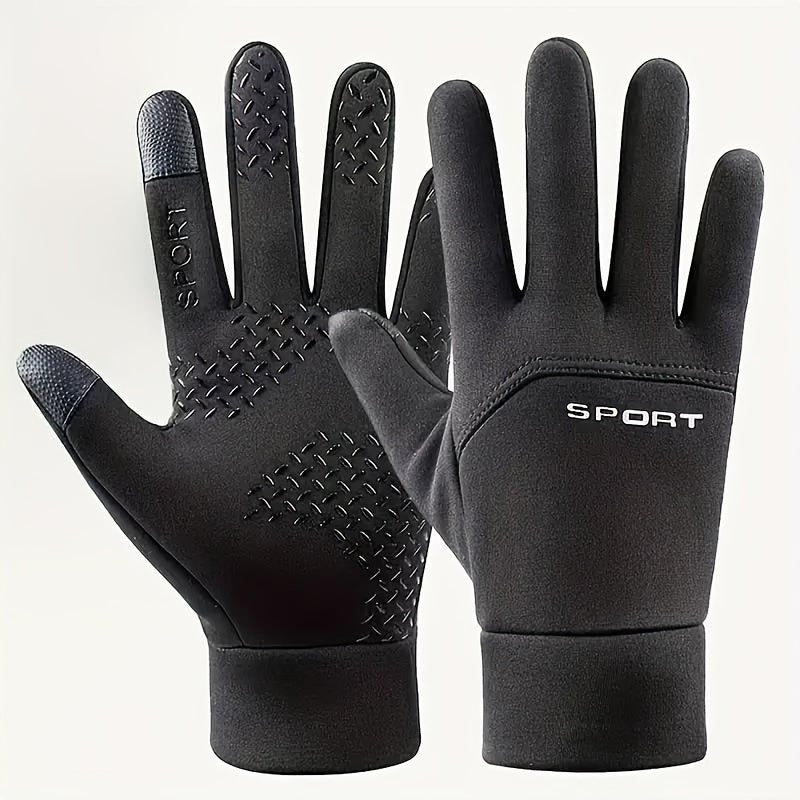 1 Pair Thermal Water - Resistant Touchscreen - Compatible Cold Weather Handwear for Men & Women - Polyester Knit Fabric, Preppy Style - Ideal for Driving, Running, Cycling - La Tienda Bella