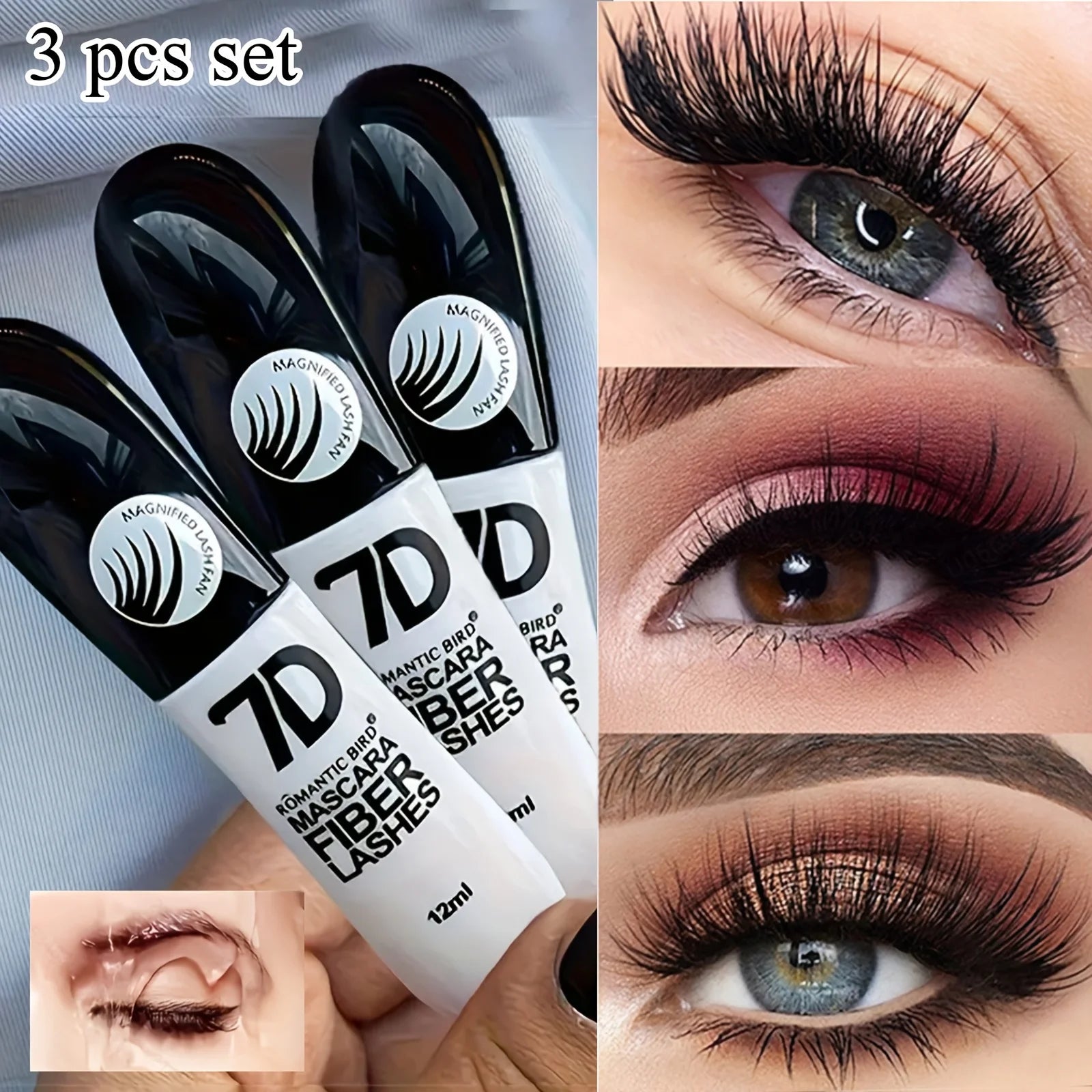 1/2/3PCS 7D Fiber Mascara Set Waterproof Durable Curling Mascara Sweatproof Anti - smudge Slimming Base Mascara for all skin types - La Tienda Bella