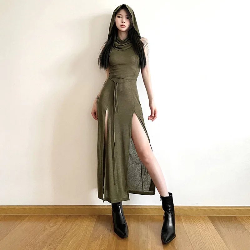 2023 Summer Fashion Trend Women's Clothing New Hooded Loose Hem Slit Personalized Dress Party Dress Club Clothing - La Tienda Bella
