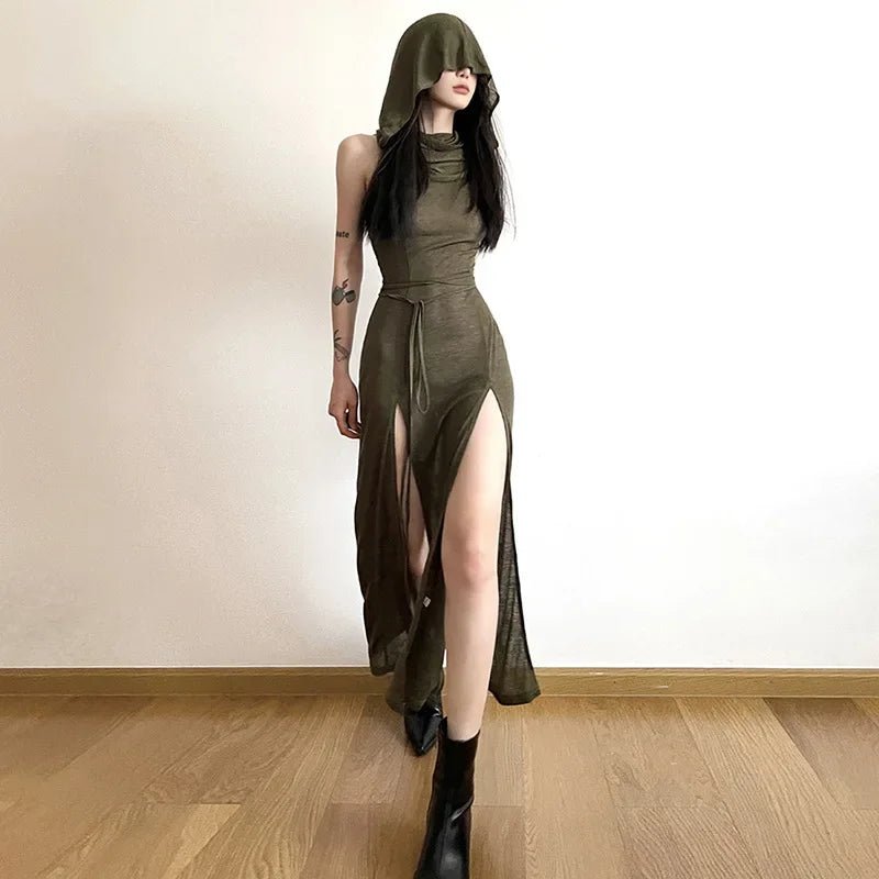 2023 Summer Fashion Trend Women's Clothing New Hooded Loose Hem Slit Personalized Dress Party Dress Club Clothing - La Tienda Bella