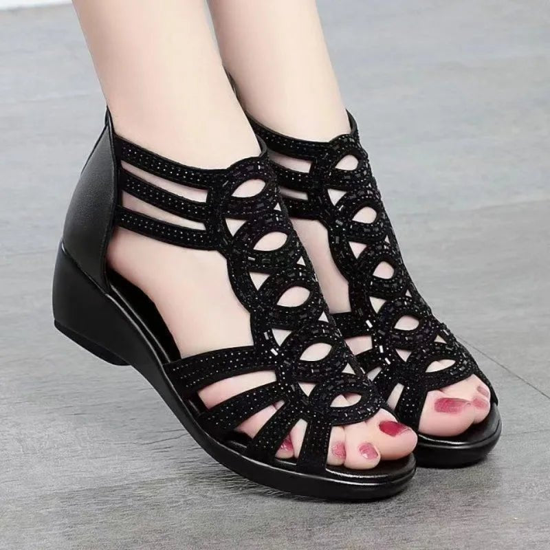 2024 Shoes for Women Soft Leather Roman Sandals Summer Fashion Soft Sole Outwear Wedge Shoes Casual Shoes Women Sandals - La Tienda Bella