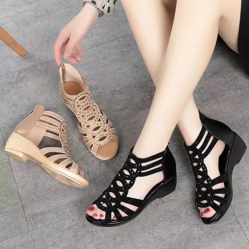2024 Shoes for Women Soft Leather Roman Sandals Summer Fashion Soft Sole Outwear Wedge Shoes Casual Shoes Women Sandals - La Tienda Bella