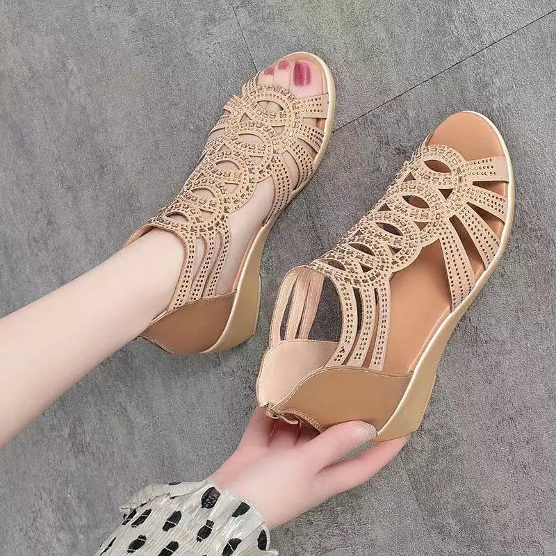 2024 Shoes for Women Soft Leather Roman Sandals Summer Fashion Soft Sole Outwear Wedge Shoes Casual Shoes Women Sandals - La Tienda Bella