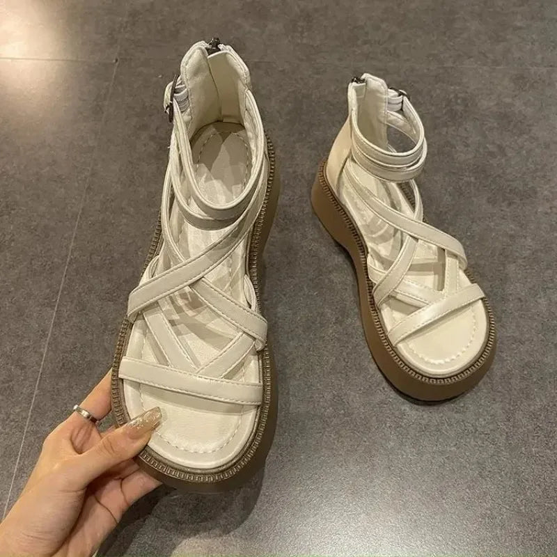 2024 Thick Heel Women Sandals Women's New Hollow Open Toe Shoes Fashion Casual Sandals Female Designer Flat Roman Shoes Summer - La Tienda Bella