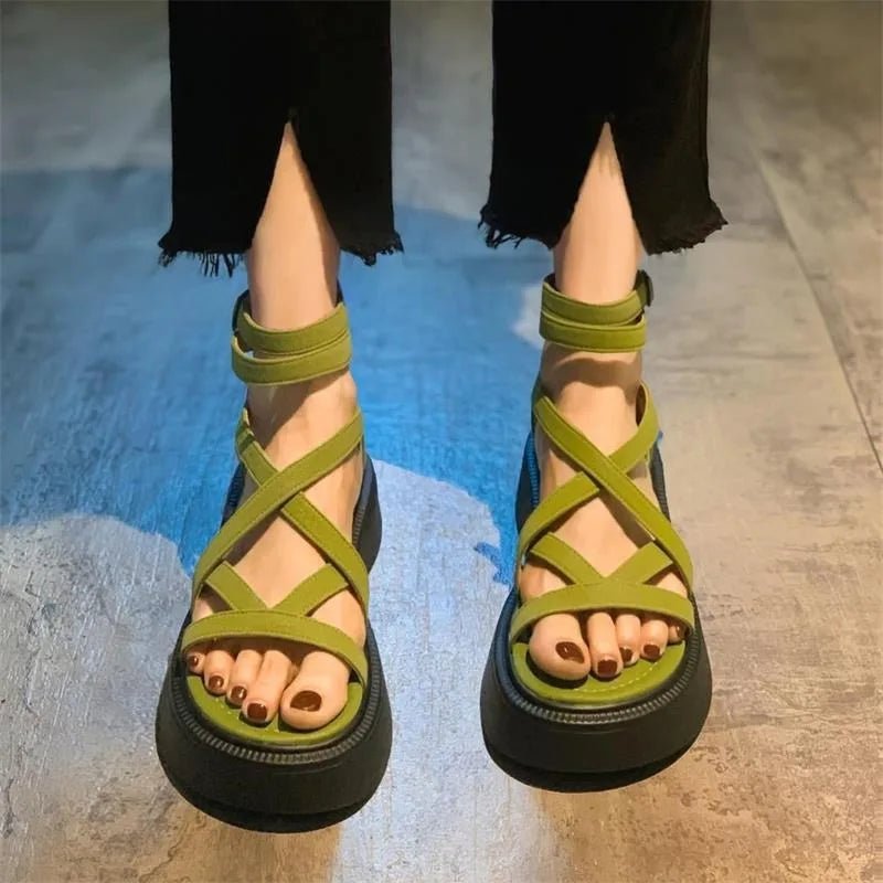 2024 Thick Heel Women Sandals Women's New Hollow Open Toe Shoes Fashion Casual Sandals Female Designer Flat Roman Shoes Summer - La Tienda Bella