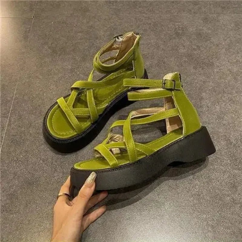 2024 Thick Heel Women Sandals Women's New Hollow Open Toe Shoes Fashion Casual Sandals Female Designer Flat Roman Shoes Summer - La Tienda Bella