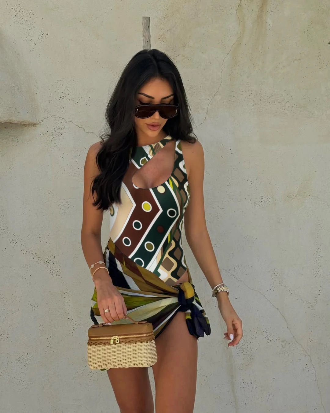 2025 New Luxury Design Women's Hollow Out One-piece Swimsuits And Skirt Geometry - La Tienda Bella