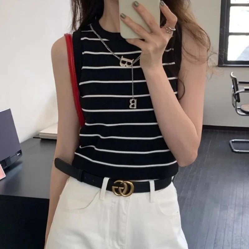 2025 New Striped Stretch Vest Basic Versatile Short Top Women's Clothing - La Tienda Bella