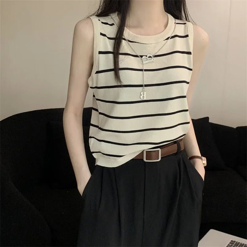 2025 New Striped Stretch Vest Basic Versatile Short Top Women's Clothing - La Tienda Bella