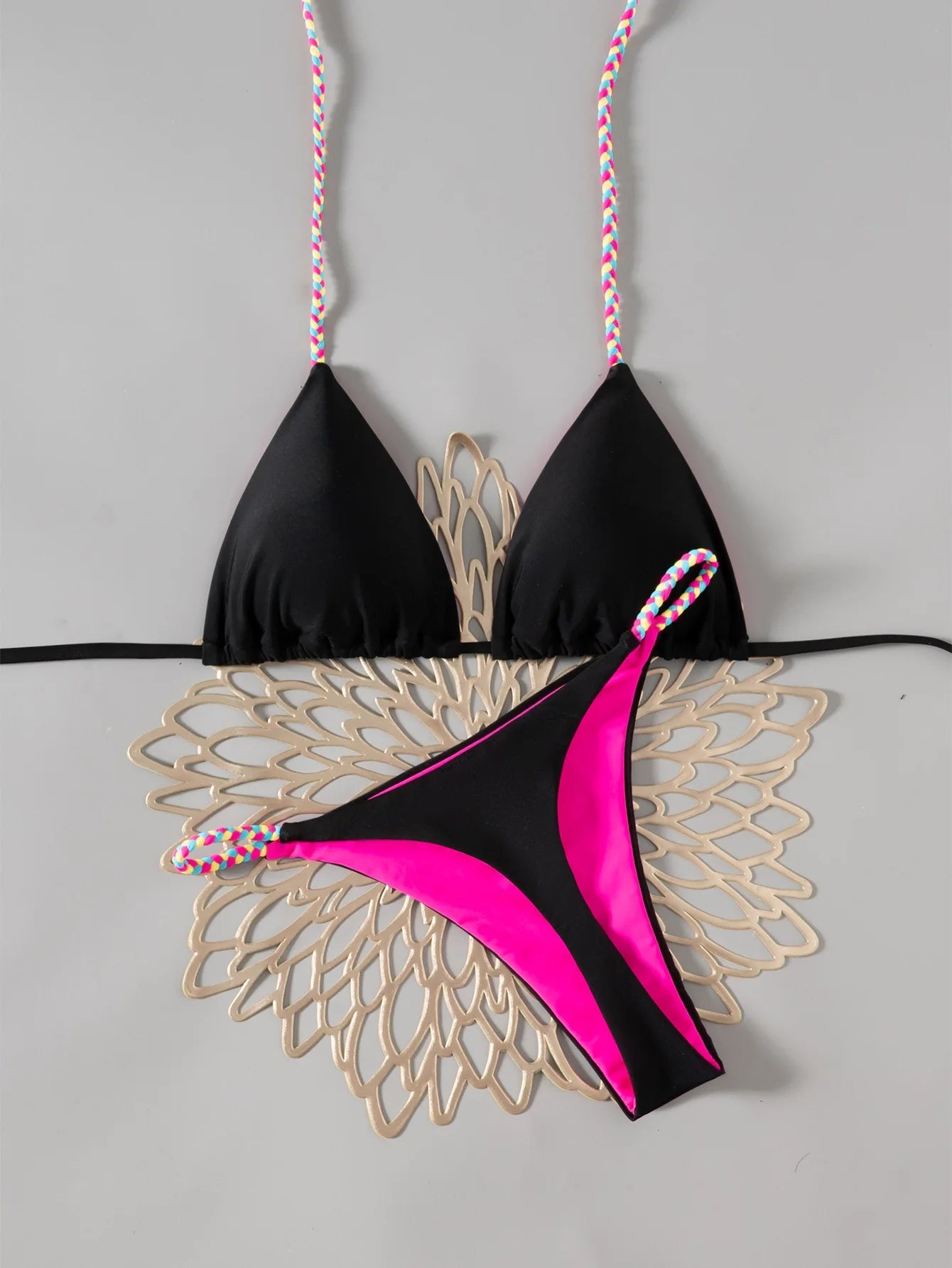 2025 Women White Black Bikini Set Leopard Patchwork Strap Push Up Triangle Swimsuit Summer Bathing - La Tienda Bella