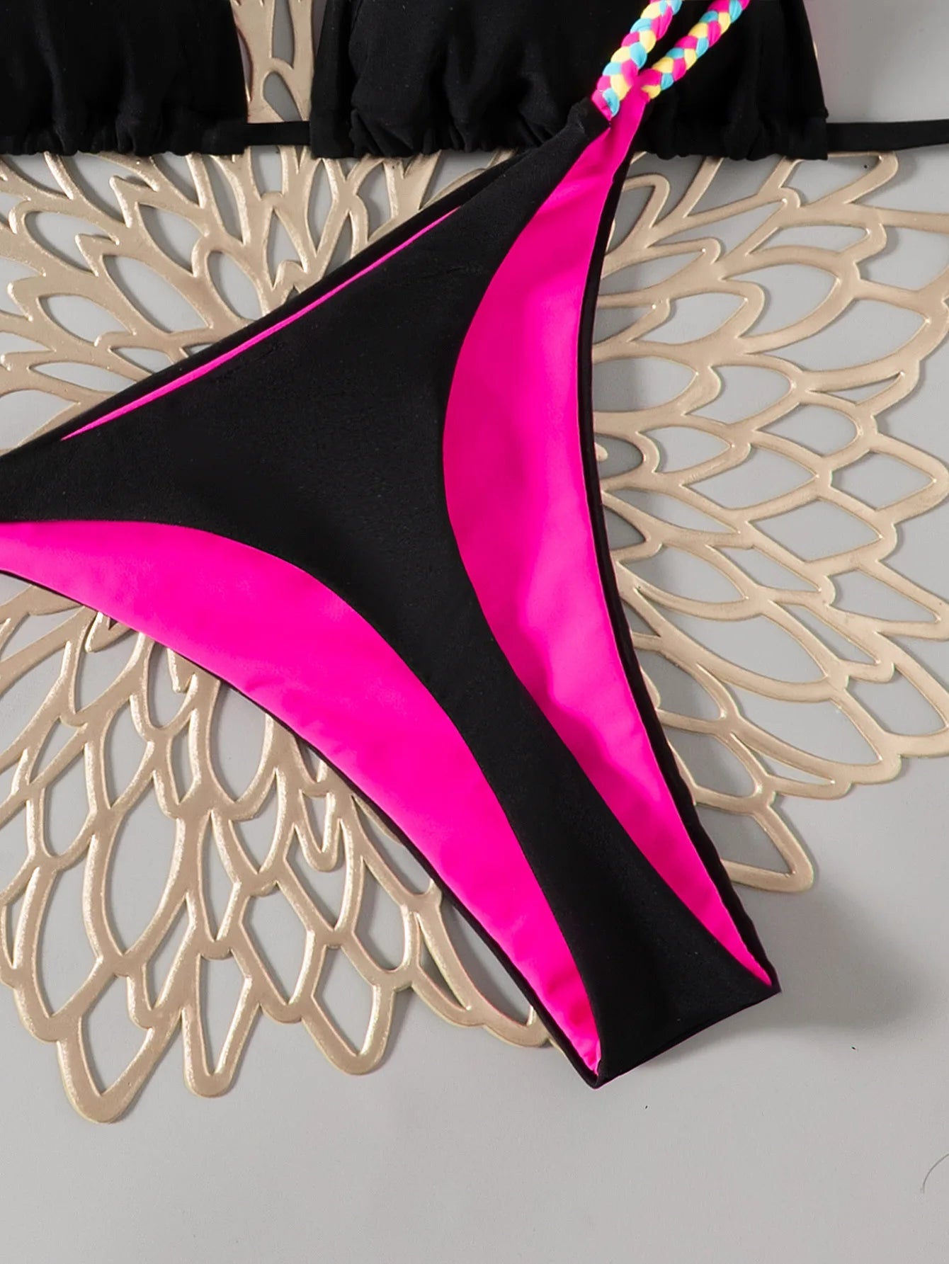 2025 Women White Black Bikini Set Leopard Patchwork Strap Push Up Triangle Swimsuit Summer Bathing - La Tienda Bella