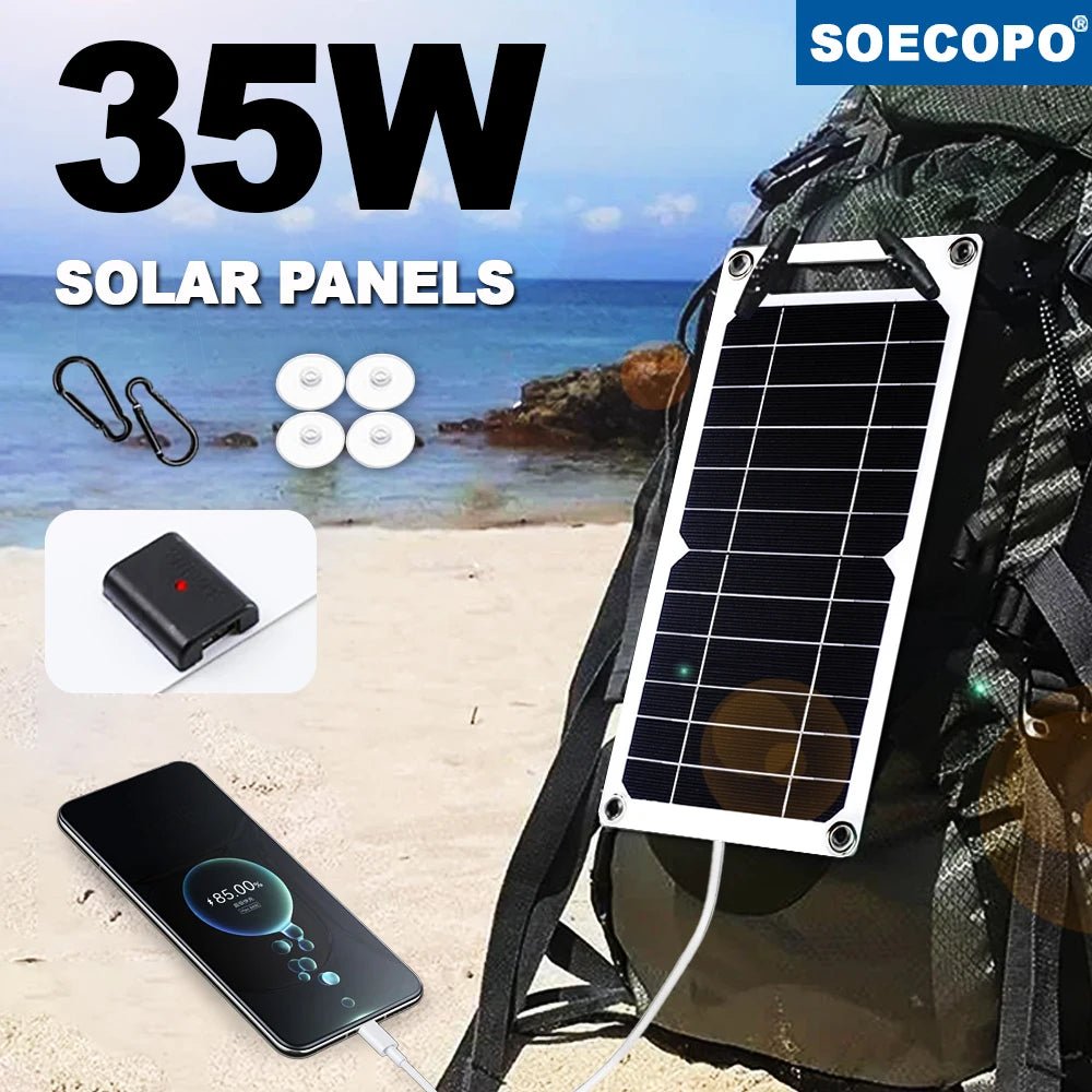 35W Foldable Solar Charger Dual USB with Smart Charge Tech for Power Bank,iPhone,Camping,RV,Emergency&Outdoor Travel Accessories - La Tienda Bella