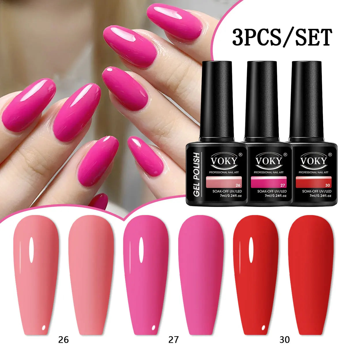 VOKY 3PCS 7ml New Trend Semi-Permanent Nail Polish Gel, Rich in Color, LED Nail Salon DIY Nail Polish Gel