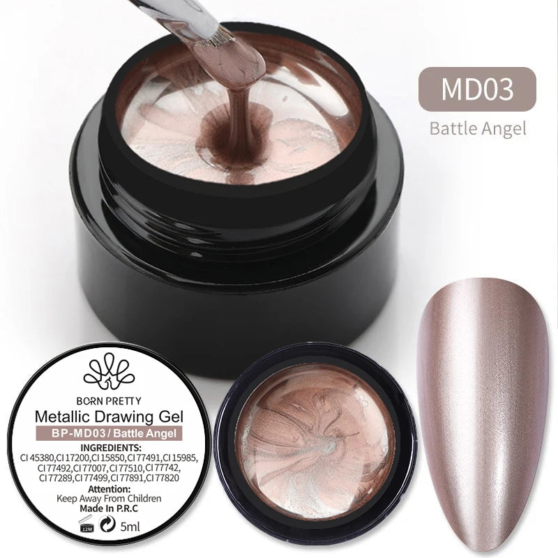 BORN PRETTY Metallic Painting Gel Gold Silver Mirror Effect Nail Polish Super Bright Drawing Line French Nail UV Painting Varnis