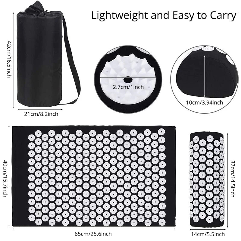 Acupressure Mat Sensi Massage Mat Pillow Set applicator for Neck Foot Yoga Mat with Needle Back Cushion - La Tienda Bella