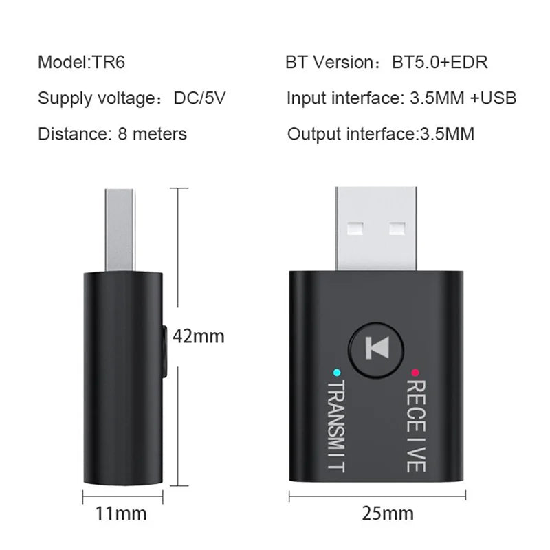 BT5.0 Bluetooth Adapter Wireless Audio Receiver and Transmitter Dual Function Bluetooth 5.0 USB Dongle For Speaker Headset Car - La Tienda Bella