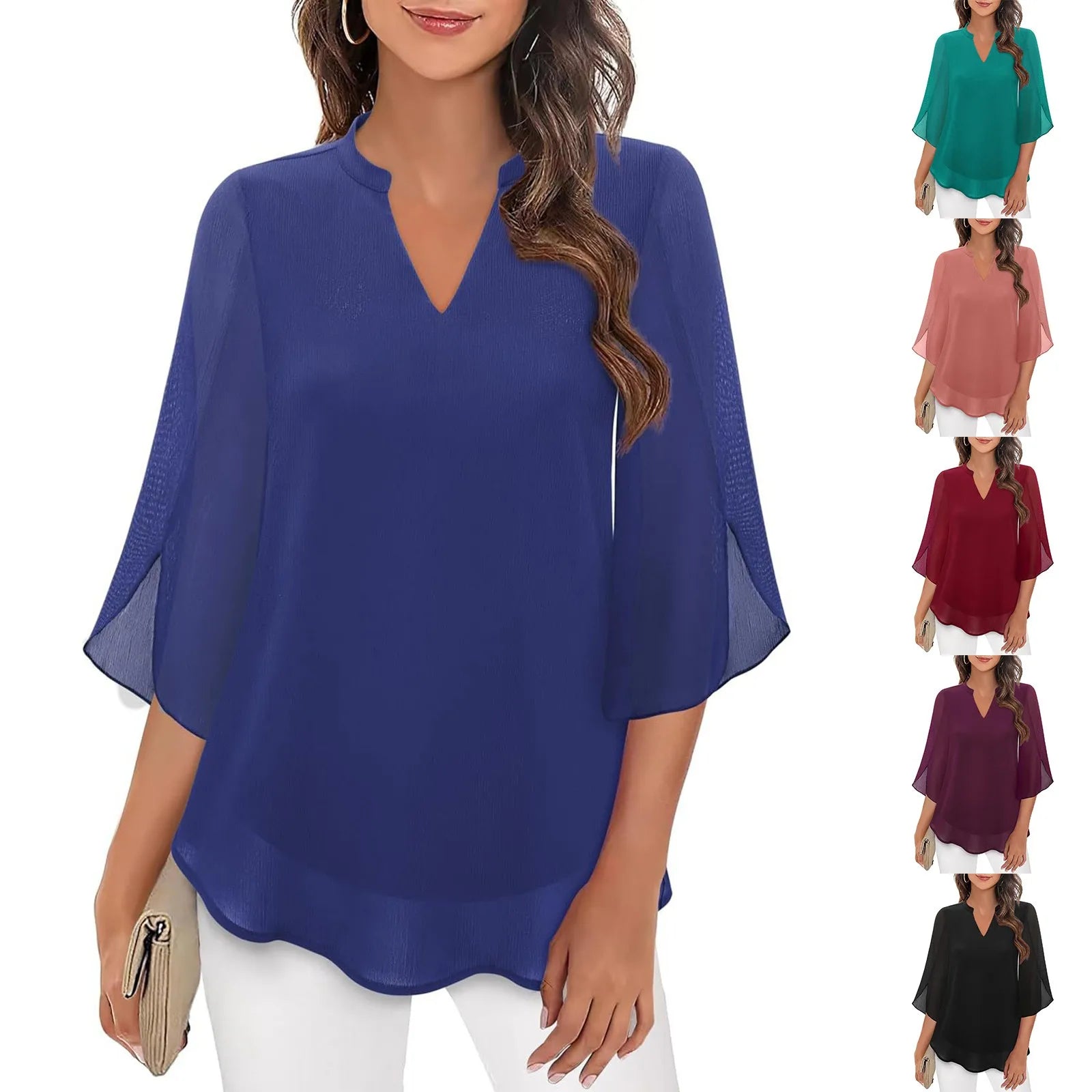 Elegant V - Neck Blouse for Women – Casual Long Sleeve Office Top - La Tienda Bella