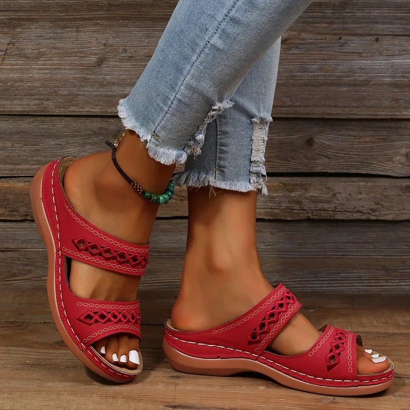 Hollow Slides Summer Women Sandals Slippers Comfortable Wedges Sandals Leisure Beach Roman Leather Women Slippers Zapatos Mujer - La Tienda Bella