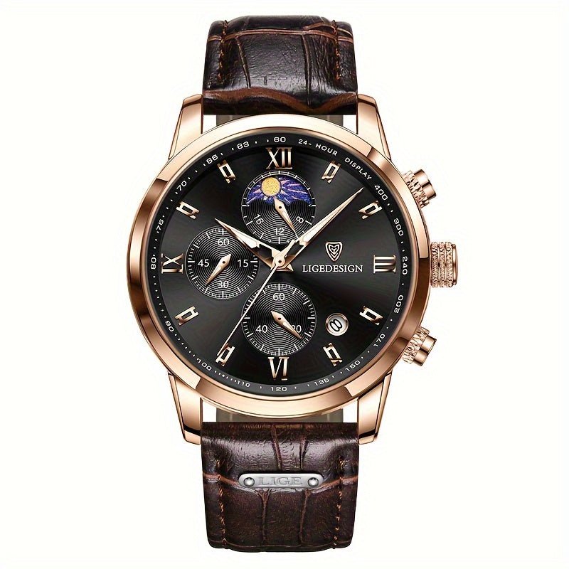 LIGE Men Watch Luxury PU Leather Sport Quartz Wristwatch Chronograph Watch For Men Masculino Men Gift Christmas Gift - La Tienda Bella