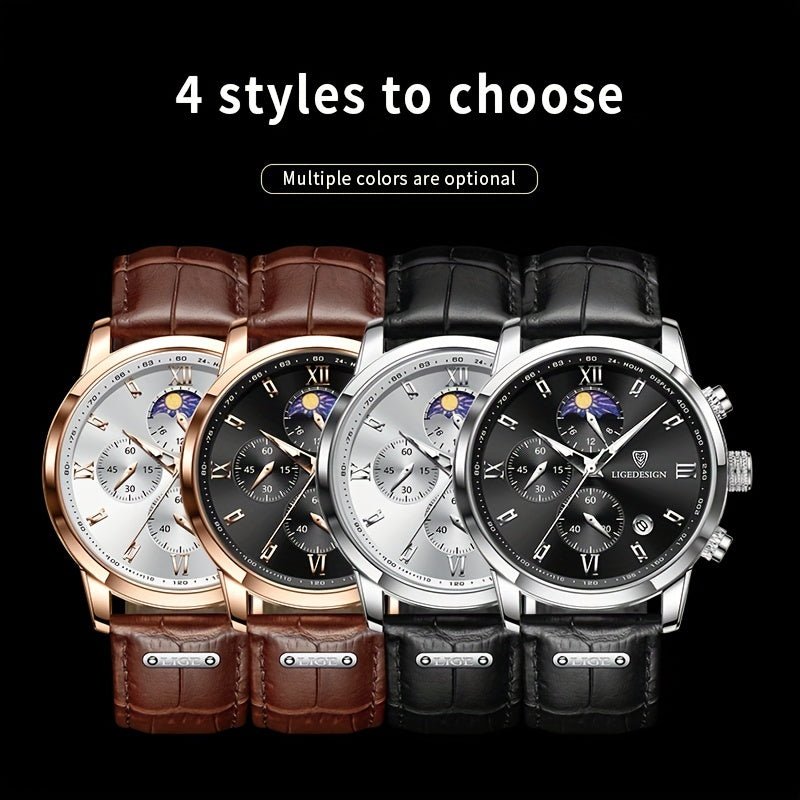 LIGE Men Watch Luxury PU Leather Sport Quartz Wristwatch Chronograph Watch For Men Masculino Men Gift Christmas Gift - La Tienda Bella