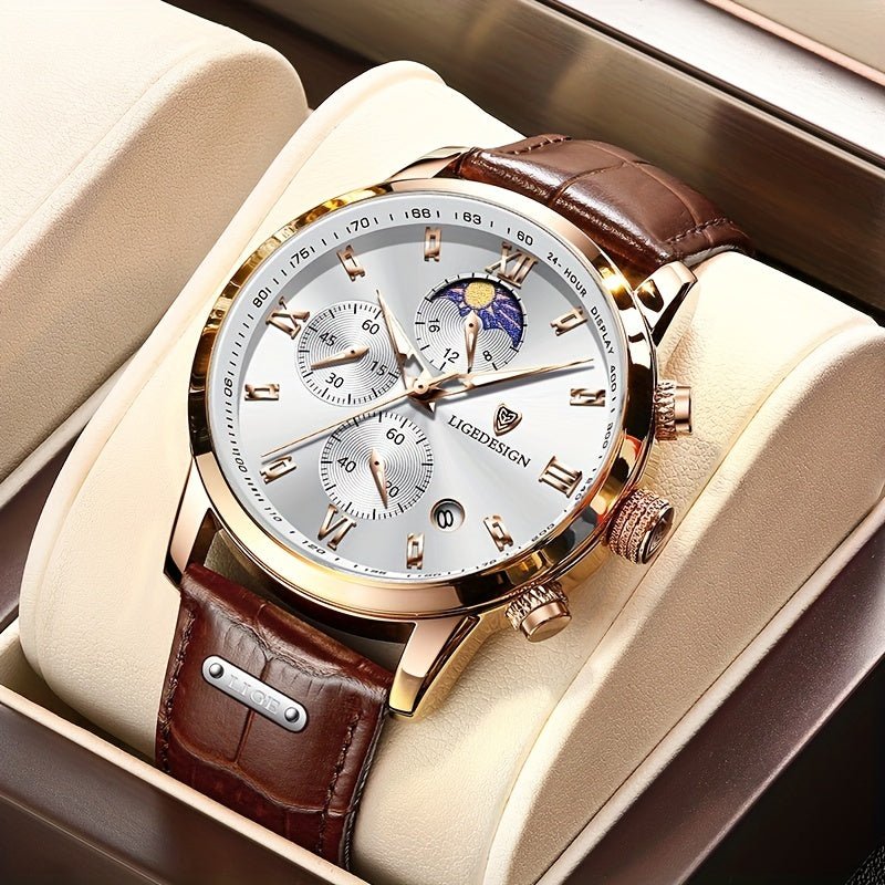 LIGE Men Watch Luxury PU Leather Sport Quartz Wristwatch Chronograph Watch For Men Masculino Men Gift Christmas Gift - La Tienda Bella