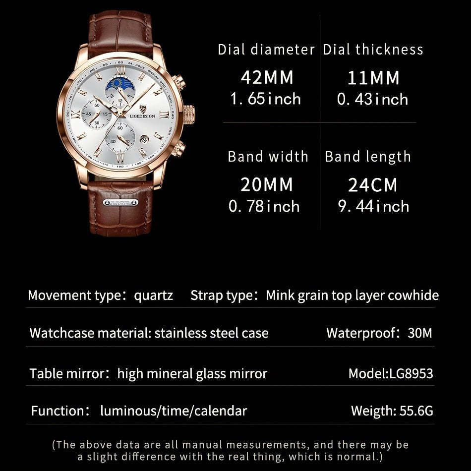 LIGE Men Watch Luxury PU Leather Sport Quartz Wristwatch Chronograph Watch For Men Masculino Men Gift Christmas Gift - La Tienda Bella