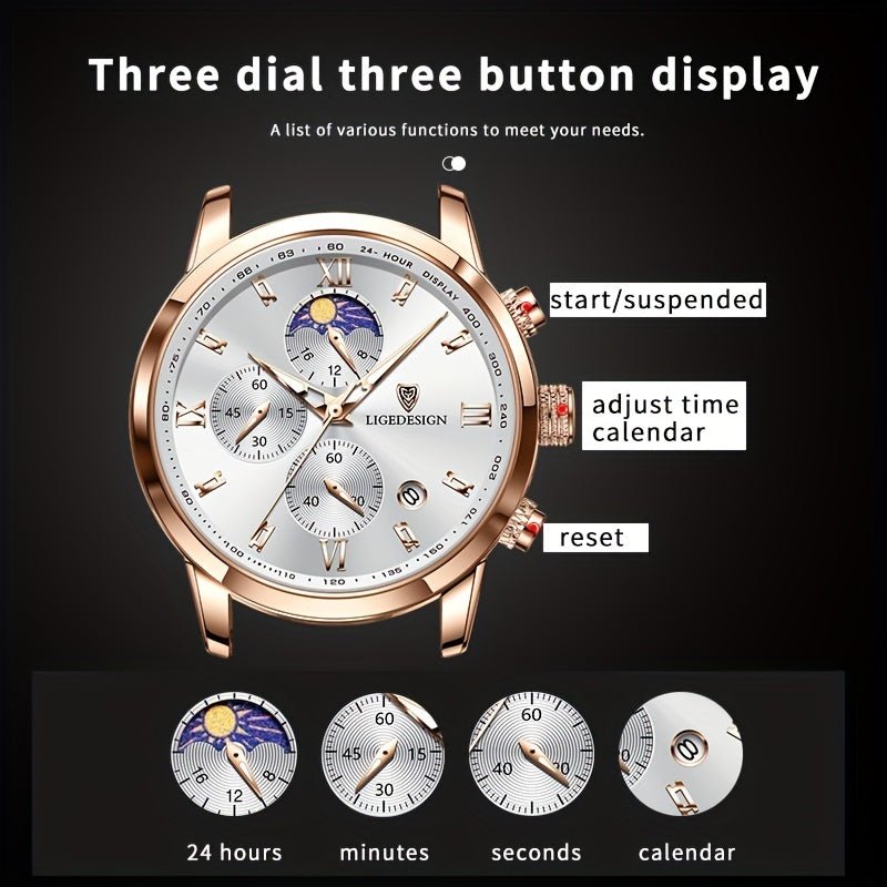 LIGE Men Watch Luxury PU Leather Sport Quartz Wristwatch Chronograph Watch For Men Masculino Men Gift Christmas Gift - La Tienda Bella