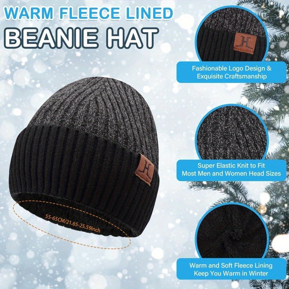 Mens & Womens Winter Knit Hat Beanie Long Neck Scarf Touchscreen Gloves Set Skull Cap with Fleece Lined Gifts for Men Women - La Tienda Bella