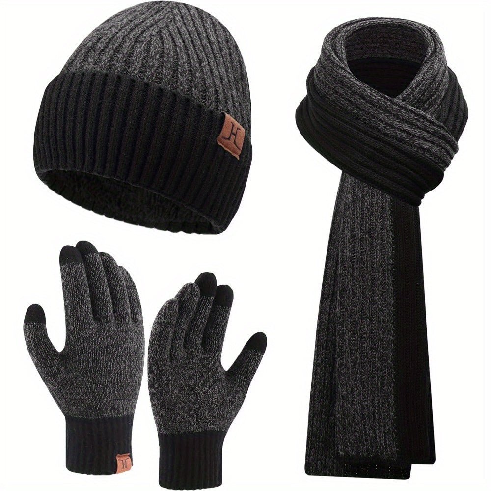Mens & Womens Winter Knit Hat Beanie Long Neck Scarf Touchscreen Gloves Set Skull Cap with Fleece Lined Gifts for Men Women - La Tienda Bella
