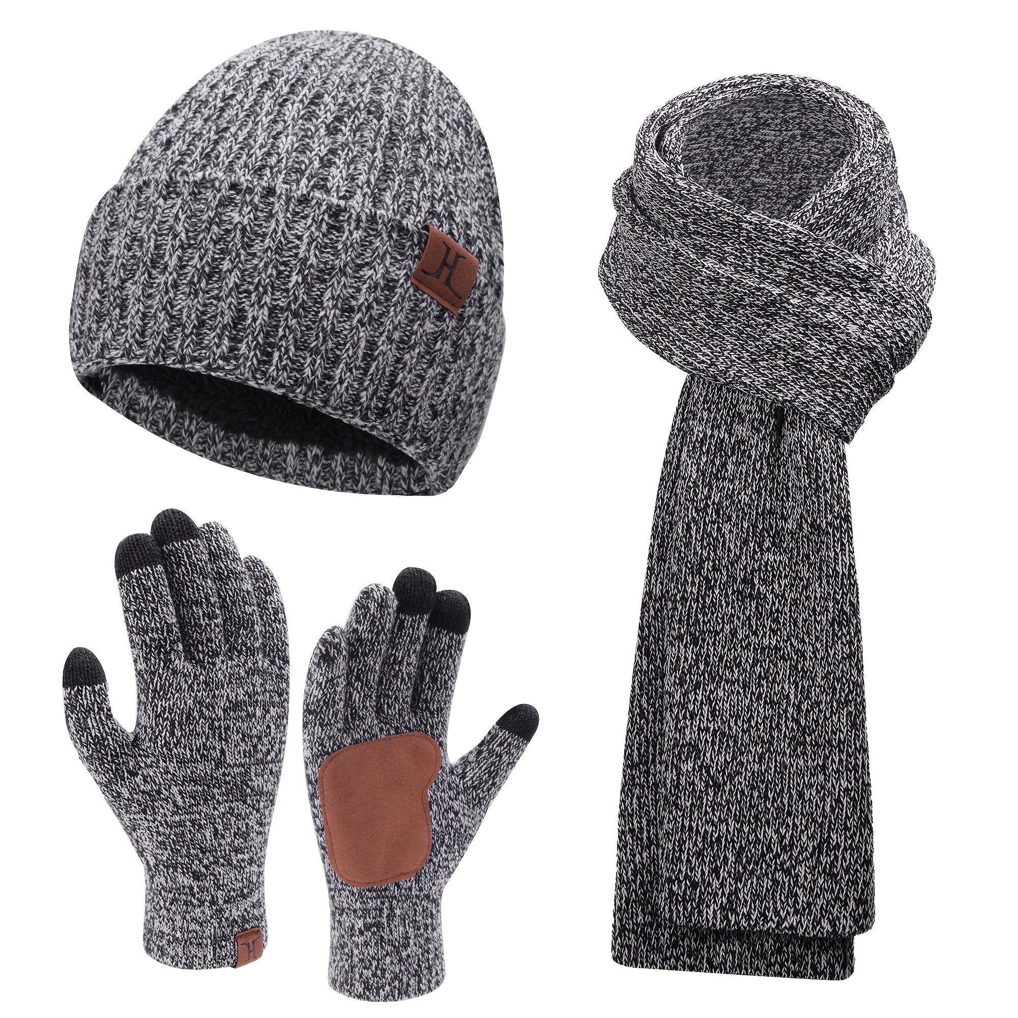 Mens & Womens Winter Knit Hat Beanie Long Neck Scarf Touchscreen Gloves Set Skull Cap with Fleece Lined Gifts for Men Women - La Tienda Bella