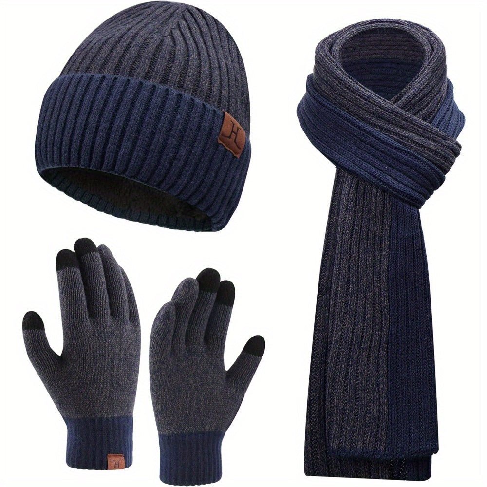 Mens & Womens Winter Knit Hat Beanie Long Neck Scarf Touchscreen Gloves Set Skull Cap with Fleece Lined Gifts for Men Women - La Tienda Bella