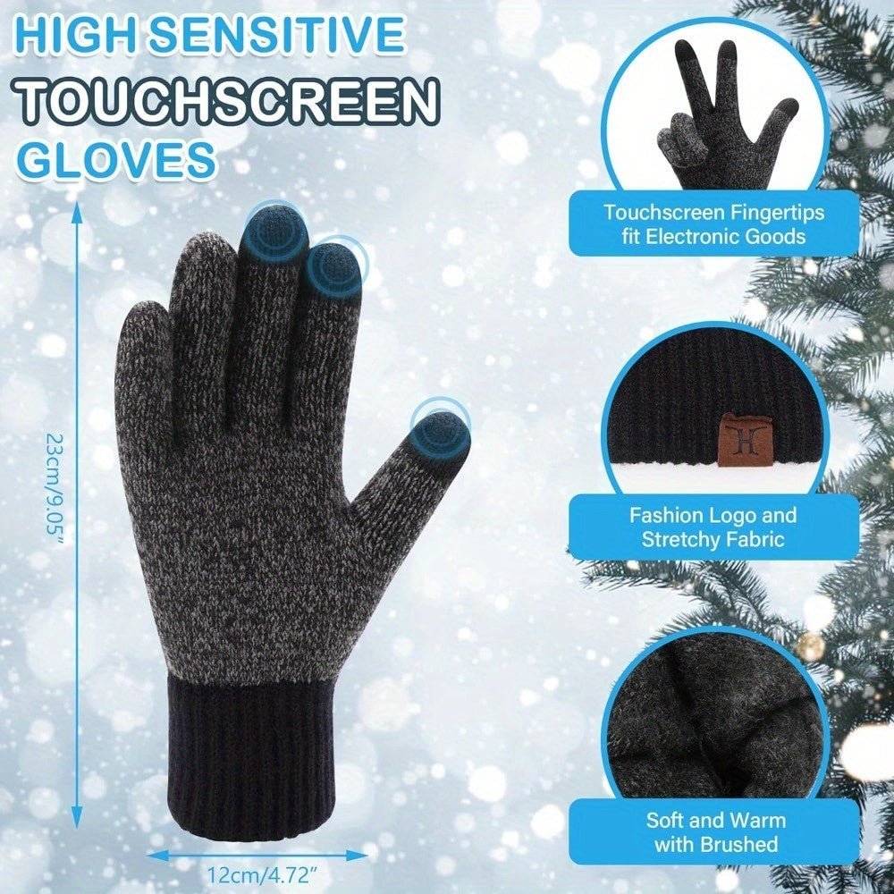 Mens & Womens Winter Knit Hat Beanie Long Neck Scarf Touchscreen Gloves Set Skull Cap with Fleece Lined Gifts for Men Women - La Tienda Bella