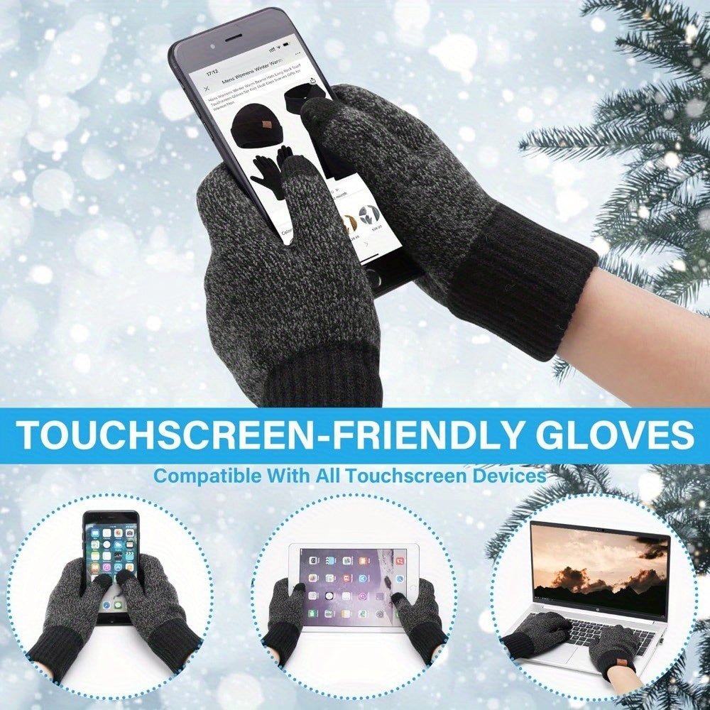 Mens & Womens Winter Knit Hat Beanie Long Neck Scarf Touchscreen Gloves Set Skull Cap with Fleece Lined Gifts for Men Women - La Tienda Bella