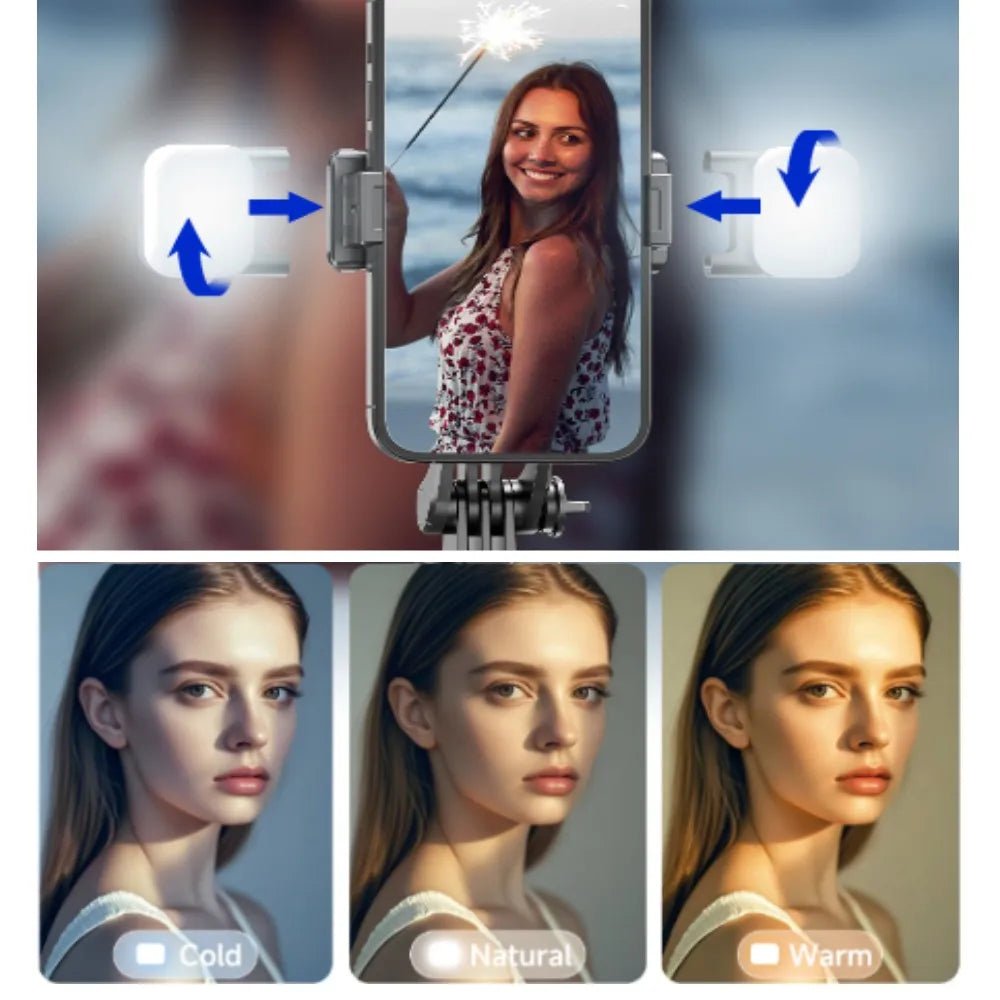 MEUYAG Selfie Stick Tripod with 1708mm Long Monopod Fill Light, Bluetooth Remote, 360° Rotation, 1/4 Interface, for mobile phone - La Tienda Bella