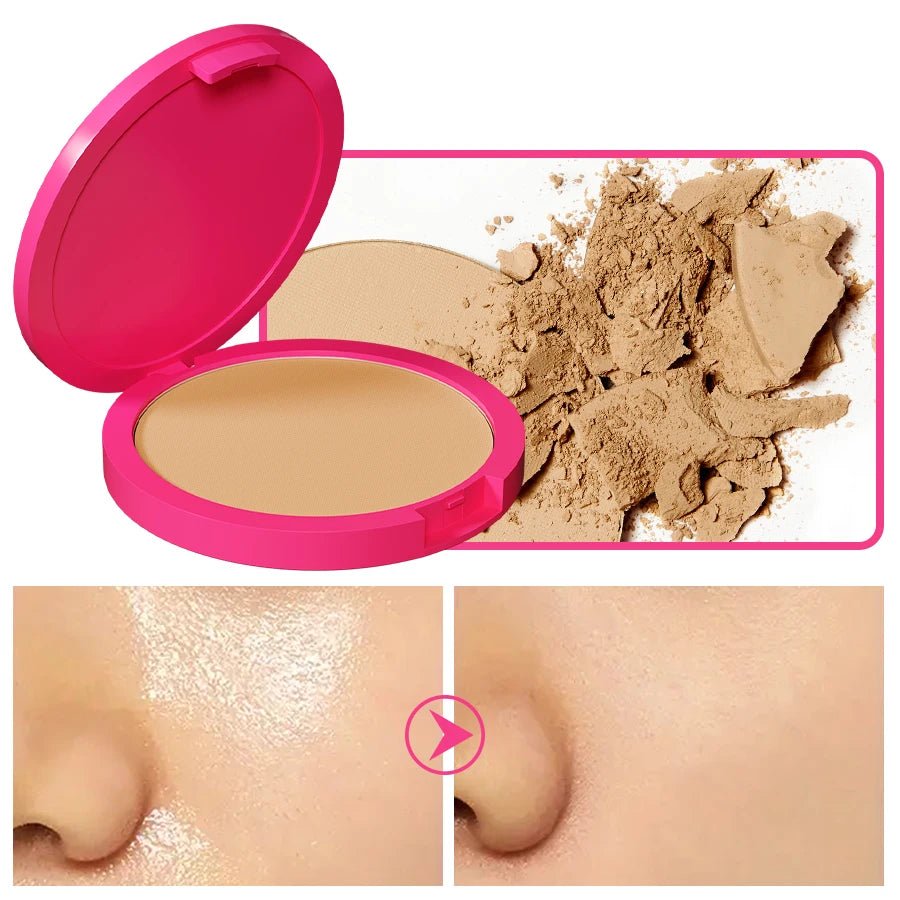 Natural Matte Pressed Powder Oil Control Brighten Whitening Face Base Foundation Compact Concealer Makeup Cosmetics - La Tienda Bella