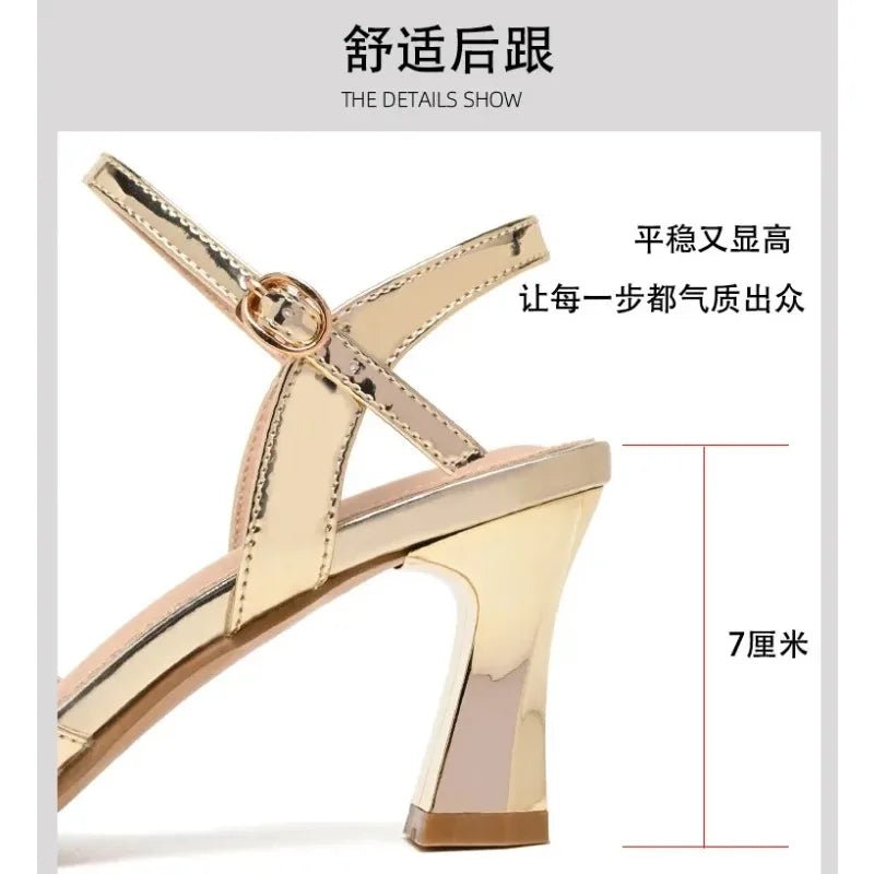 New 2024 Summer Luxury Designers Women Sandals Fashion Gold Rhinestone Thin High Heel Shoes Ladies Elegant Party Dress Sandalias - La Tienda Bella