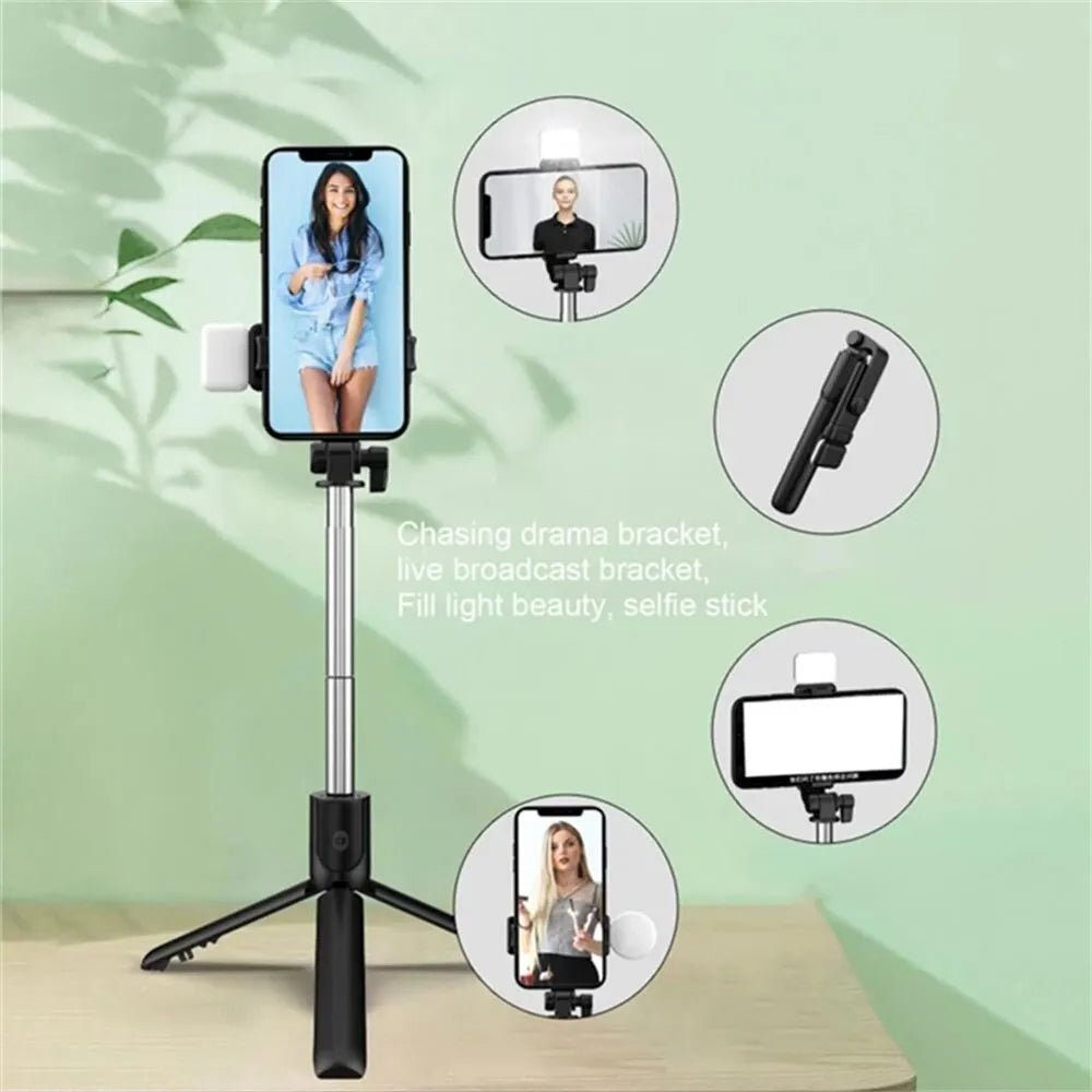 Portable Bluetooth Selfie Stick Tripod Holder with Remote Shutter Fill Light Extendable Wireless Remote Retractable Phone Stand - La Tienda Bella