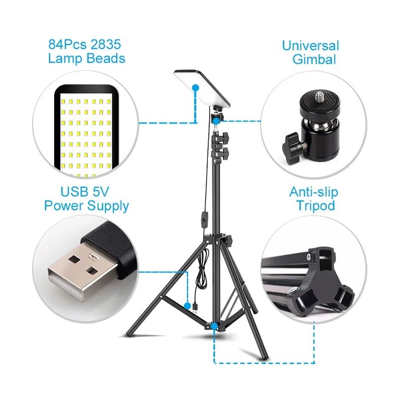 Portable Camping Light LED Selfie Light Lamp Photography Light with Tripod Stand for Outdoor Picnic Barbecue Working Live Stream - La Tienda Bella
