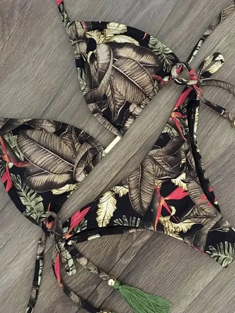 RUOTONGSEPT Sexy Micro Bikinis Set 2024 New Swimsuit Women Feather Print Bandage Swimwear Female Bathing  - La Tienda Bella