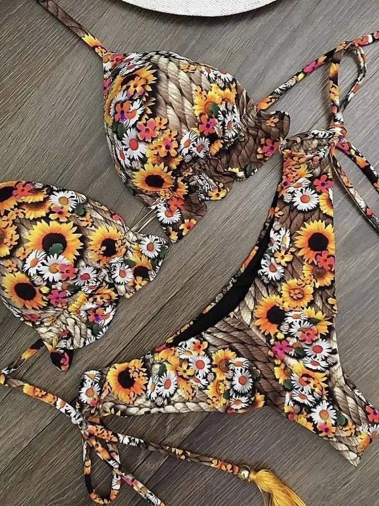 RUOTONGSEPT Sexy Micro Bikinis Set 2024 New Swimsuit Women Feather Print Bandage Swimwear Female Bathing  - La Tienda Bella