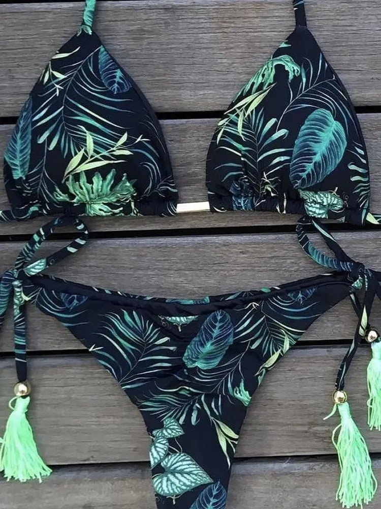 RUOTONGSEPT Sexy Micro Bikinis Set 2024 New Swimsuit Women Feather Print Bandage Swimwear Female Bathing  - La Tienda Bella