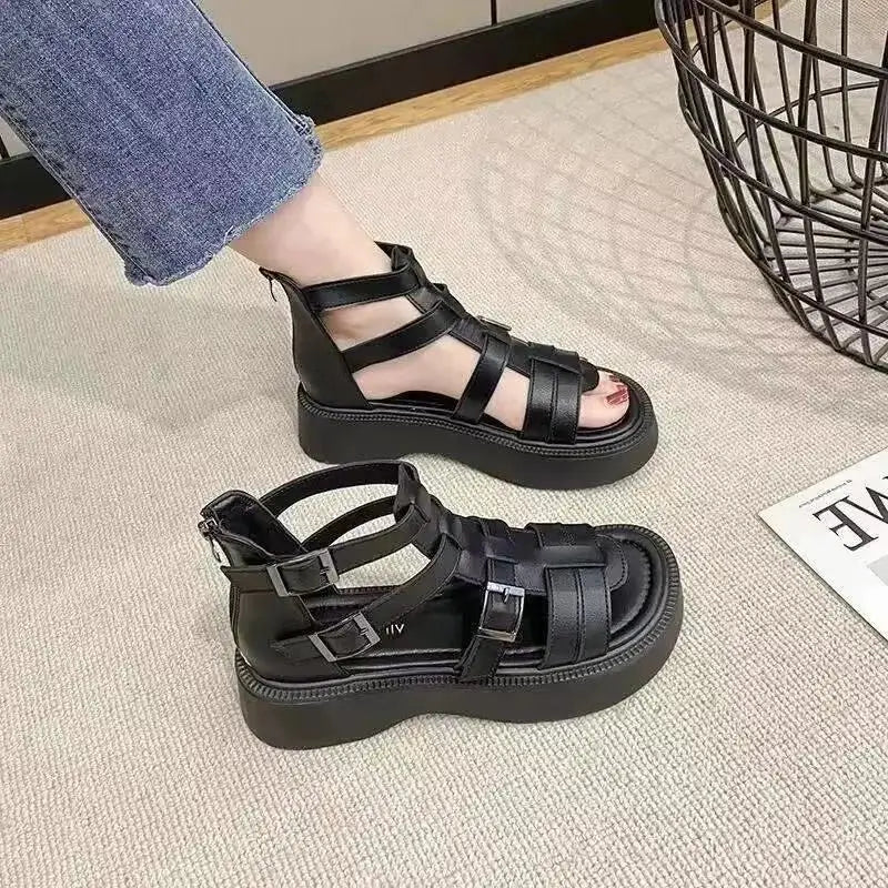 Thick Heel Women Sandals Women's New Hollow Open Toe Shoes Fashion Casual Sandals Female Designer Flat Roman Shoes Summer 2024 - La Tienda Bella