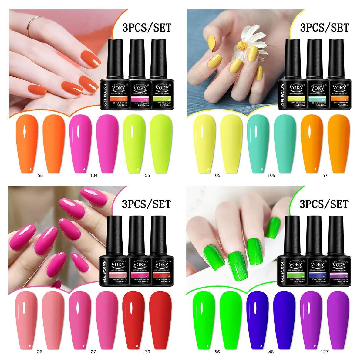 VOKY 3PCS 7ml New Trend Semi - Permanent Nail Polish Gel, Rich in Color, LED Nail Salon DIY Nail Polish Gel - La Tienda Bella