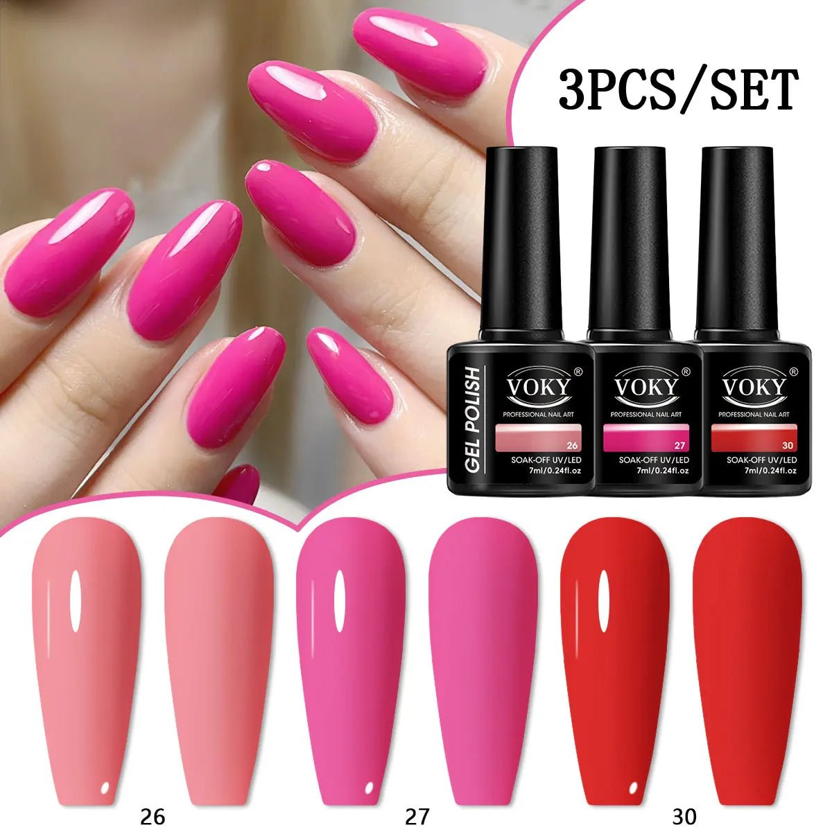 VOKY 3PCS 7ml New Trend Semi - Permanent Nail Polish Gel, Rich in Color, LED Nail Salon DIY Nail Polish Gel - La Tienda Bella