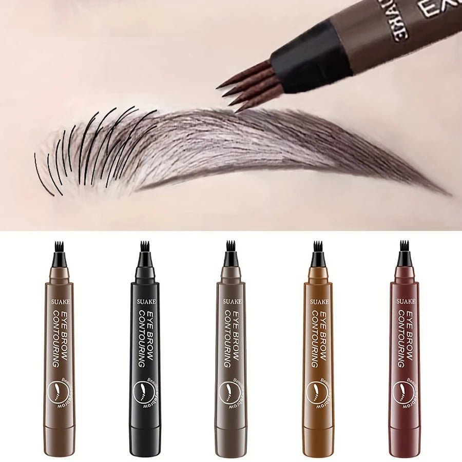 Waterproof Eyebrow Pen, Microblading Eyebrow Pencil With 4 Split Head, Natural Looking Brows Makeup ( 5 Colors) - La Tienda Bella