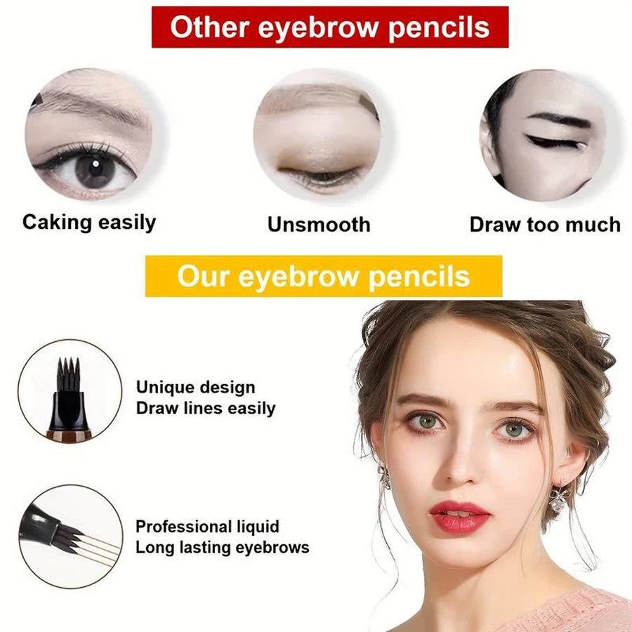 Waterproof Eyebrow Pen, Microblading Eyebrow Pencil With 4 Split Head, Natural Looking Brows Makeup ( 5 Colors) - La Tienda Bella