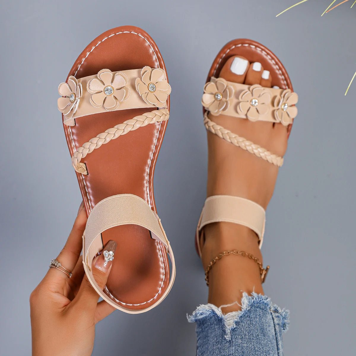 Women Sandals Fashion Flower Wedge Sandals Summer Casual Solid Color Sandals Breathable Beach Shoes Women Sandalias De Mujer - La Tienda Bella