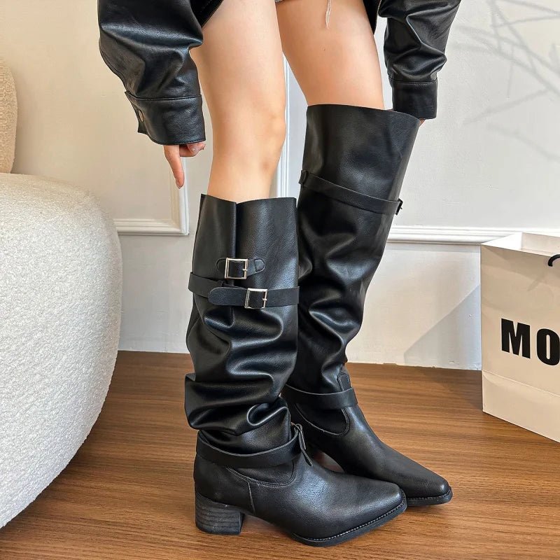 Women's Chelsea Boots 2025 Autumn New Suede Waterproof Sexy Pointed Women's Boots Elegant Banquet Dress Mid - calf Boots Zapatos - La Tienda Bella