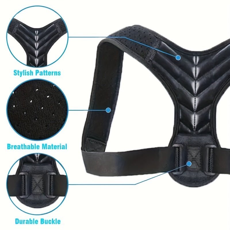 1 Posture Corrector Support - Stop Slouching & Hunchback, Adjust Back & Clavicle for Better Alignment - 100% Polyester & Neoprene Rubber, Gray/Black - Ideal for Men & Women, Back Posture Corrector - La Tienda Bella