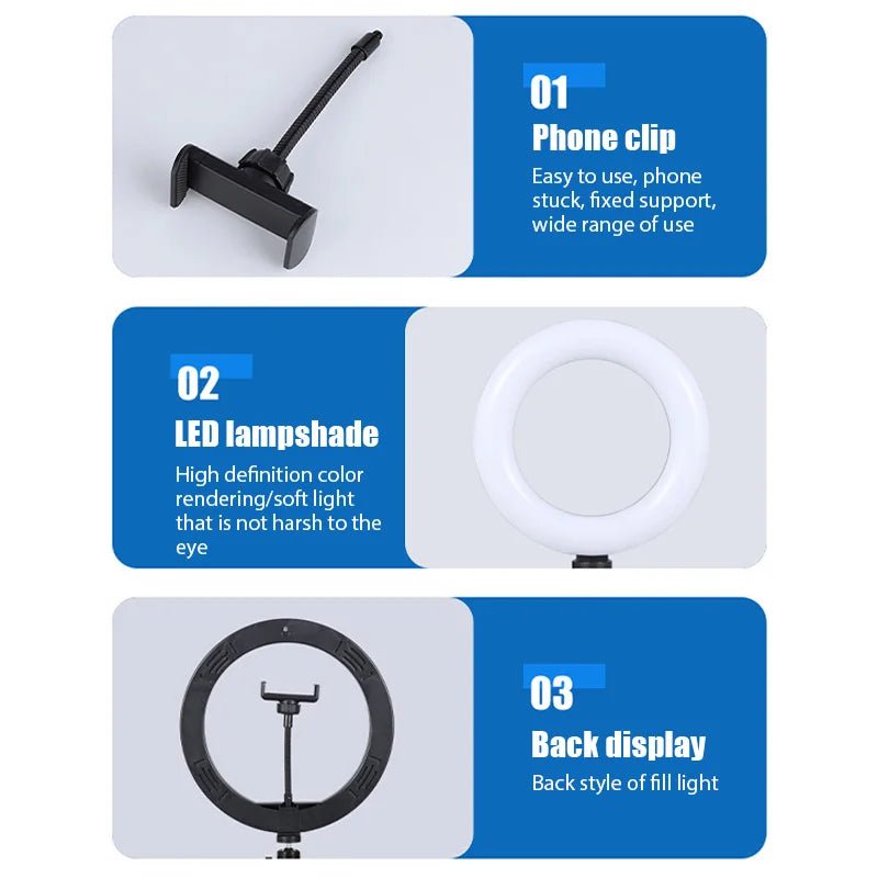 10inch Selfie Ring Light Photography Fill Light Led Ring Lamp with Pan tilt for Video Recording Live Broadcast Selfie Ringlights - La Tienda Bella
